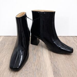 Journee Collection Haylinn Black Patent Square Toe Booties 8 Wide - New